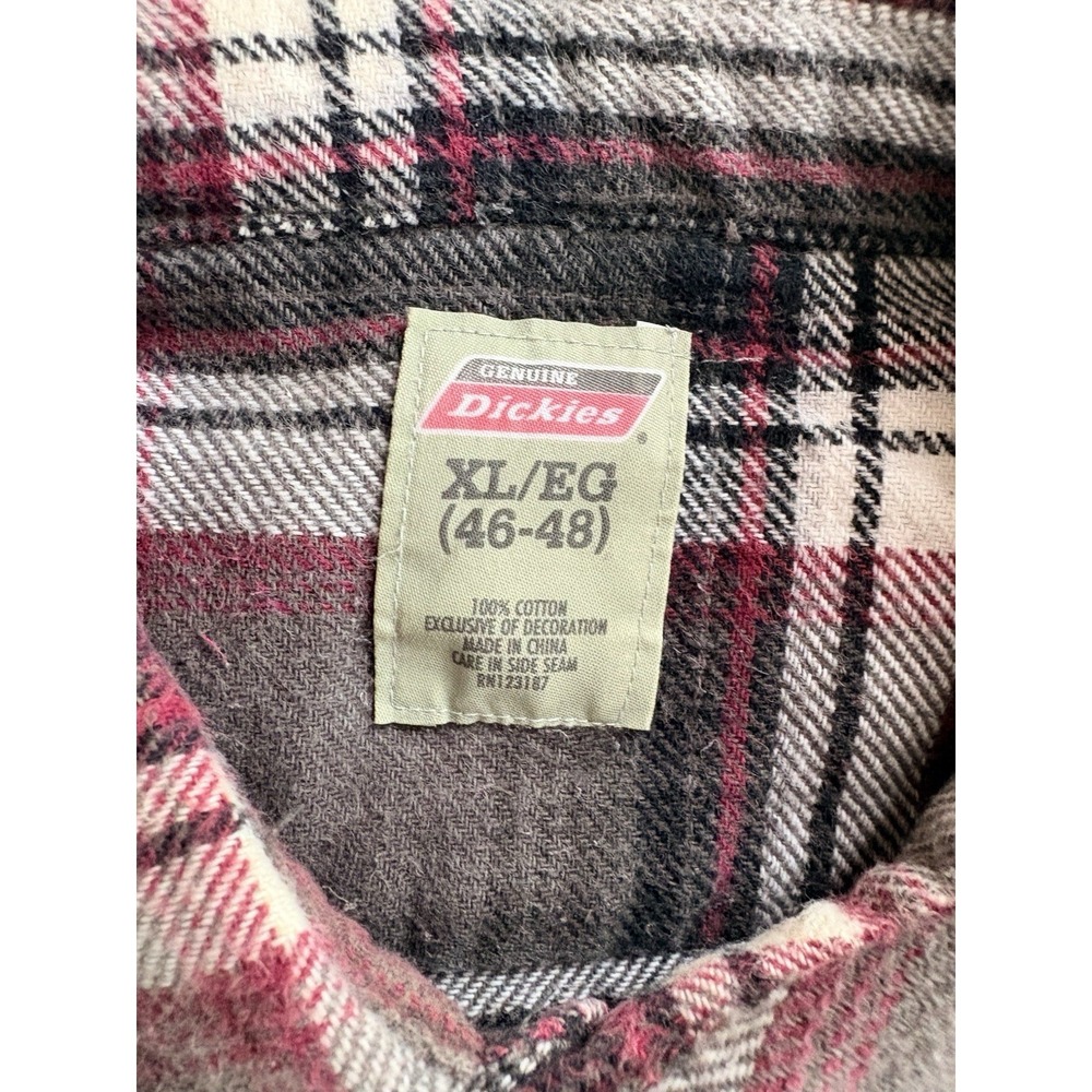 Dickies Flannel Shirt Men's XL Gray Red Plaid Heavy Cotton Shirt Work Wear - Picture 4 of 5